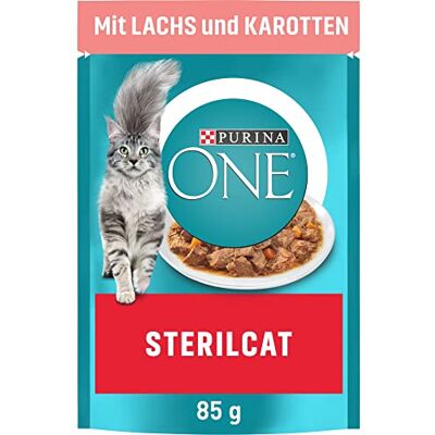PURINA ONE Sterilcat Lot de 26 sachets de nourriture humide pour chats stérilisés, en sauce pour chats stérilisés, au saumon, 26 x 85 g PURINA ONE Sterilcat Lot de 26 sachets de nourriture humide pour chats stérilisés, en sauce pour chats stérilisés, au saumon, 26 x 85 g
