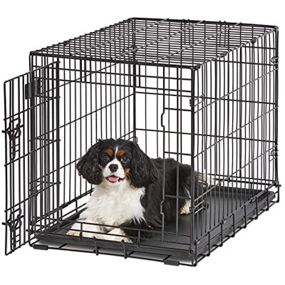MidWest Homes for Pets Medium LifeStages Single Door 30-Inch Folding Dog Crate, Enhanced Security, Includes Leak-Proof Pan, Divider Panel, Handle, Rubber Feet MidWest Homes for Pets Medium LifeStages Single Door 30-Inch Folding Dog Crate, Enhanced Security, Includes Leak-Proof Pan, Divider Panel, Handle, Rubber Feet