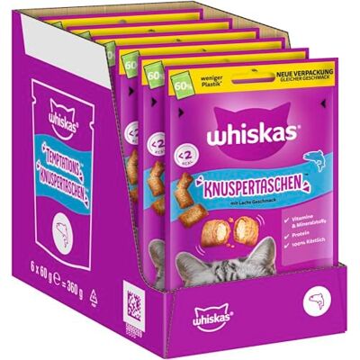 whiskas Knuspertaschen Lot de 6 friandises pour chat au saumon 6 x 60 g – Délicieuses collations au saumon pour chat whiskas Knuspertaschen Lot de 6 friandises pour chat au saumon 6 x 60 g – Délicieuses collations au saumon pour chat