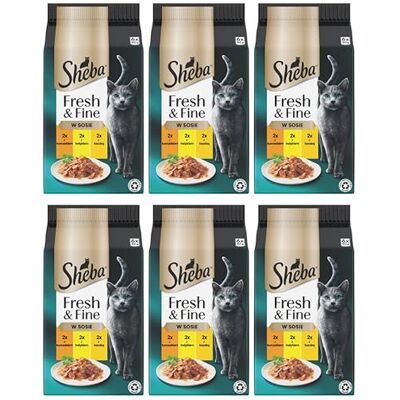 Sheba Lot de 6 sachets de nourriture humide pour chat Fresh & Fine en sauce avec poulet et dinde, 6 x 6 x 50 g – Délicieuse nourriture pour chat en sauce pour chats gâtés Sheba Lot de 6 sachets de nourriture humide pour chat Fresh & Fine en sauce avec poulet et dinde, 6 x 6 x 50 g – Délicieuse nourriture pour chat en sauce pour chats gâtés