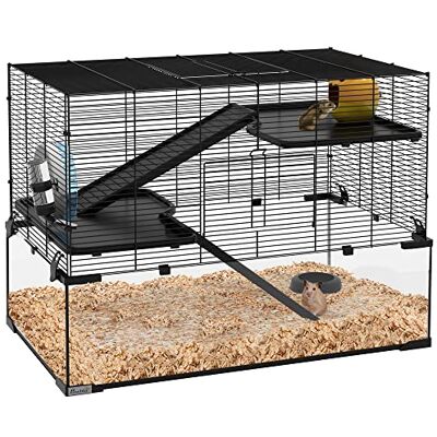 Pawhut Cage Hamster, Cage Rongeur, 3 Niveaux avec Roue, rampes, maisonnette, Abreuvoir, mangeoire, 76,5L x 48,5l x 54,5H cm, Noir Pawhut Cage Hamster, Cage Rongeur, 3 Niveaux avec Roue, rampes, maisonnette, Abreuvoir, mangeoire, 76,5L x 48,5l x 54,5H cm, Noir