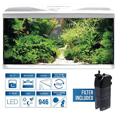 Amtra Acquario System Tank V2 Aquarium en Verre Complet 85 L, Lumière LED 11 W et Pompe des Filtration Incluses, Eau Douce Ou Salée, Blanc, 80 x 32 x 48 cm Amtra Acquario System Tank V2 Aquarium en Verre Complet 85 L, Lumière LED 11 W et Pompe des Filtration Incluses, Eau Douce Ou Salée, Blanc, 80 x 32 x 48 cm