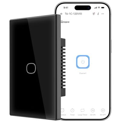SONOFF TX Gen2 Interrupteur tactile intelligent pour mur : 1 canal, panneau type 120, Wi-Fi 2,4 GHz, neutre requis, compatible avec Matter, Apple Home/Google Home/Amazon Alexa, T6-1C-120 Mo SONOFF TX Gen2 Interrupteur tactile intelligent pour mur : 1 canal, panneau type 120, Wi-Fi 2,4 GHz, neutre requis, compatible avec Matter, Apple Home/Google Home/Amazon Alexa, T6-1C-120 Mo