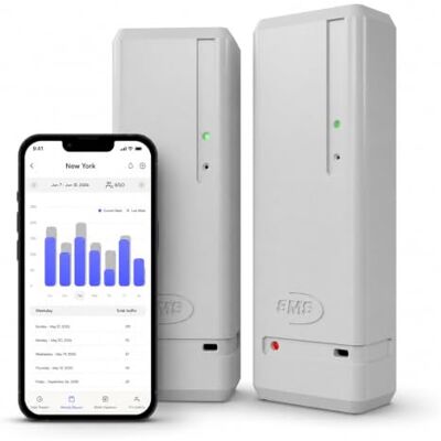 SMS Pearl Smart Compteur de personnes : capteur de porte/compteur visiteur sans fil – Détection directionnelle d'entrée et de sortie – Piles AA standard – WiFi intégré – Rapports sensibles au temps – SMS Pearl Smart Compteur de personnes : capteur de porte/compteur visiteur sans fil – Détection directionnelle d'entrée et de sortie – Piles AA standard – WiFi intégré – Rapports sensibles au temps –