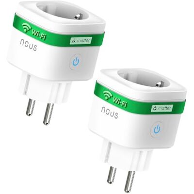 NOUS A7M Prise Connectée Matter WiFi, 16A/3680W, Certifiée TÜV, Suivi de Consommation, Contrôle via Application, Compatible Apple Home, Alexa, Google Home, SmartThings & Tuya, WiFi 2,4 GHz, Pack of 2 NOUS A7M Prise Connectée Matter WiFi, 16A/3680W, Certifiée TÜV, Suivi de Consommation, Contrôle via Application, Compatible Apple Home, Alexa, Google Home, SmartThings & Tuya, WiFi 2,4 GHz, Pack of 2