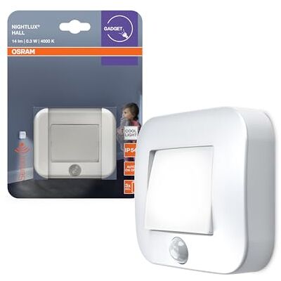 OSRAM Nightlux Hall Veilleuse à détecteur de mouvement IP54 à piles Blanc froid 4000 K Idéal pour les couloirs, les entrées et le montage flexible OSRAM Nightlux Hall Veilleuse à détecteur de mouvement IP54 à piles Blanc froid 4000 K Idéal pour les couloirs, les entrées et le montage flexible
