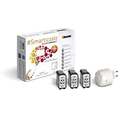 Bticino , Kit d'éclairage connecté Living Now Smart SKW3601KIT, pour allumer/éteindre les lumières via l'application ou avec Alexa, Google et Siri, avec 1 passerelle plug-in blanc S36GWDC et 3 Bticino , Kit d'éclairage connecté Living Now Smart SKW3601KIT, pour allumer/éteindre les lumières via l'application ou avec Alexa, Google et Siri, avec 1 passerelle plug-in blanc S36GWDC et 3