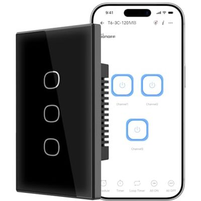 SONOFF TX Gen2 Interrupteur tactile intelligent pour mur : 1 canaux, panneau type 120, Wi-Fi 2,4 GHz, neutre requis, compatible avec Matter, Apple Home/Google Home/Amazon Alexa, T6-3C-120 Mo SONOFF TX Gen2 Interrupteur tactile intelligent pour mur : 1 canaux, panneau type 120, Wi-Fi 2,4 GHz, neutre requis, compatible avec Matter, Apple Home/Google Home/Amazon Alexa, T6-3C-120 Mo