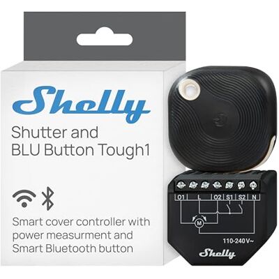Shelly Shutter et BLU Button Tough 1 Module interrupteur volet roulant connecté avec télécommande, 110-240 V, 4A, Mesure consommation, Horaires, Compatible Alexa, Google Home, Smart Things Shelly Shutter et BLU Button Tough 1 Module interrupteur volet roulant connecté avec télécommande, 110-240 V, 4A, Mesure consommation, Horaires, Compatible Alexa, Google Home, Smart Things