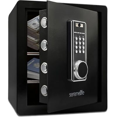 SereneLife Coffre-Fort Électronique Maison et Bureau – Coffre à Argent en Acier pour Documents, Bijoux, Clés et Objets de Valeur, Clavier Numérique, Alarme, LED, 2 Clés SereneLife Coffre-Fort Électronique Maison et Bureau – Coffre à Argent en Acier pour Documents, Bijoux, Clés et Objets de Valeur, Clavier Numérique, Alarme, LED, 2 Clés