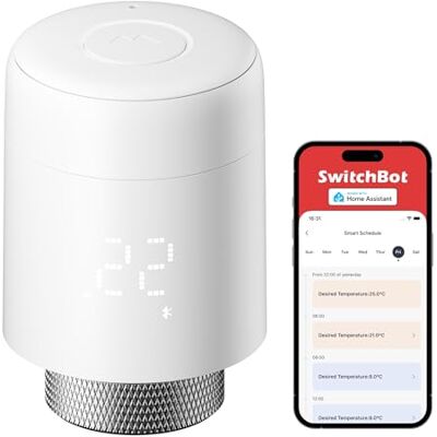 SwitchBot Thermostat de radiateur intelligent, thermostat Bluetooth, avec programmation et programmation, économie d'énergie, installation facile, compatible avec Alexa, Apple Home & Google Home (hub SwitchBot Thermostat de radiateur intelligent, thermostat Bluetooth, avec programmation et programmation, économie d'énergie, installation facile, compatible avec Alexa, Apple Home & Google Home (hub