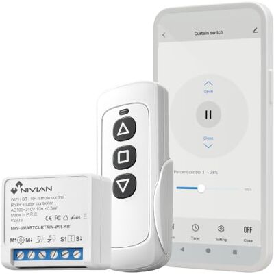 NIVIAN Contrôleur WiFi pour Volet et Store Kit Télécommande RF Compatible App Tuya NIVIAN Contrôleur WiFi pour Volet et Store Kit Télécommande RF Compatible App Tuya