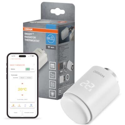 OSRAM SMART+ WIFI Radiateur Thermostat Gen2 Blanc Single Pack SMART+ WIFI Radiateur Thermostat, Bouchons, Blanc, Diamètre de 60 mm, Pack de 1 OSRAM SMART+ WIFI Radiateur Thermostat Gen2 Blanc Single Pack SMART+ WIFI Radiateur Thermostat, Bouchons, Blanc, Diamètre de 60 mm, Pack de 1