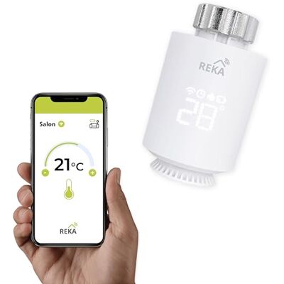 REKA Tête Thermostatique Intelligente Connectée Contrôle Température Via Appli Tuya, Programmation, Détection Fenêtres Ouvertes Compatible Assistants Vocaux (1, sans Passerelle) REKA Tête Thermostatique Intelligente Connectée Contrôle Température Via Appli Tuya, Programmation, Détection Fenêtres Ouvertes Compatible Assistants Vocaux (1, sans Passerelle)