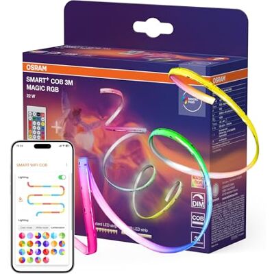 OSRAM SMART WIFI COB Rubans 3m MGC RGB avec télécommande Smart+ Wifi COB, Ambient Mood Light, Blanc, 30000 h, Pack de 1 OSRAM SMART WIFI COB Rubans 3m MGC RGB avec télécommande Smart+ Wifi COB, Ambient Mood Light, Blanc, 30000 h, Pack de 1