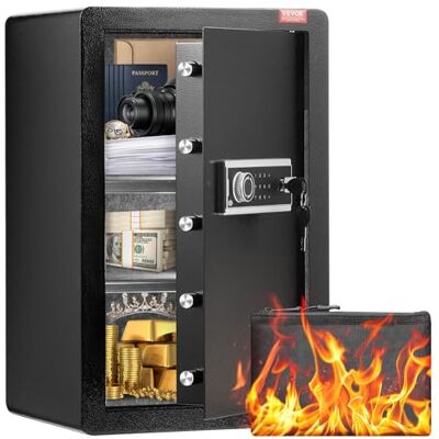 VEVOR Coffre-fort à une porte de 99,1 l avec serrure à clé et mot de passe, coffre-fort avec sac ignifuge, porte-clés, lumière LED, 2 séparateurs réglables amovibles pour argent, documents, bijoux VEVOR Coffre-fort à une porte de 99,1 l avec serrure à clé et mot de passe, coffre-fort avec sac ignifuge, porte-clés, lumière LED, 2 séparateurs réglables amovibles pour argent, documents, bijoux
