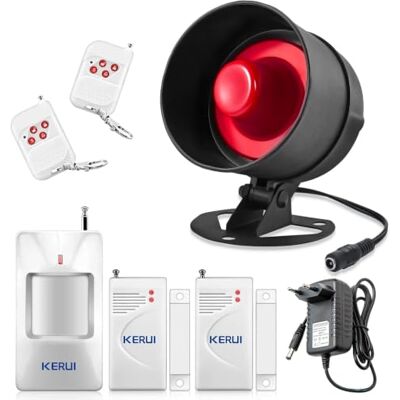 KERUI Système d'alarme de sécurité sans fil pour porte de garage, abri de jardin, maison, hôtel, magasin, appartement, sirène résistante aux intempéries avec télécommande capteur de contact, détecteur KERUI Système d'alarme de sécurité sans fil pour porte de garage, abri de jardin, maison, hôtel, magasin, appartement, sirène résistante aux intempéries avec télécommande capteur de contact, détecteur
