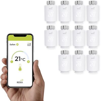REKA Tête Thermostatique Intelligente Connectée Contrôle Température Via Appli Tuya, Programmation, Détection Fenêtres Ouvertes Compatible Assistants Vocaux (11, sans Passerelle) REKA Tête Thermostatique Intelligente Connectée Contrôle Température Via Appli Tuya, Programmation, Détection Fenêtres Ouvertes Compatible Assistants Vocaux (11, sans Passerelle)
