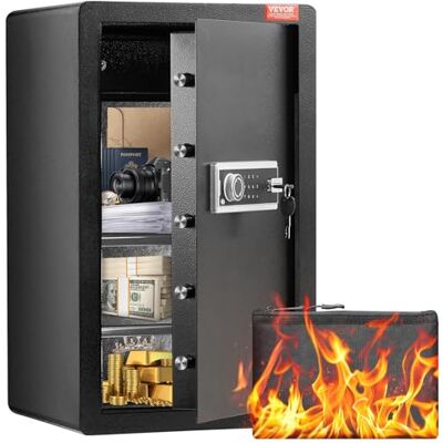 VEVOR Coffre-fort à porte simple de 113,2 l avec serrure à clé et mot de passe, coffre-fort avec sac ignifuge, porte-clés, lumière LED, 2 séparateurs réglables amovibles pour argent, documents, bijoux VEVOR Coffre-fort à porte simple de 113,2 l avec serrure à clé et mot de passe, coffre-fort avec sac ignifuge, porte-clés, lumière LED, 2 séparateurs réglables amovibles pour argent, documents, bijoux