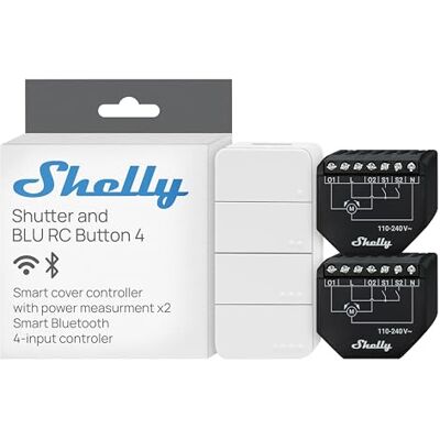 Shelly Shutter et BLU RC Button 4 Deux Modules interrupteur volet roulant connecté avec télécommande, 110-240 V, 4A, Mesure consommation, Horaires, Compatible Alexa, Google Home, Smart Things Shelly Shutter et BLU RC Button 4 Deux Modules interrupteur volet roulant connecté avec télécommande, 110-240 V, 4A, Mesure consommation, Horaires, Compatible Alexa, Google Home, Smart Things