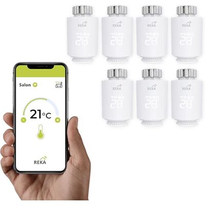 REKA Tête Thermostatique Intelligente Connectée Contrôle Température Via Appli Tuya, Programmation, Détection Fenêtres Ouvertes Compatible Assistants Vocaux (7, sans Passerelle) REKA Tête Thermostatique Intelligente Connectée Contrôle Température Via Appli Tuya, Programmation, Détection Fenêtres Ouvertes Compatible Assistants Vocaux (7, sans Passerelle)