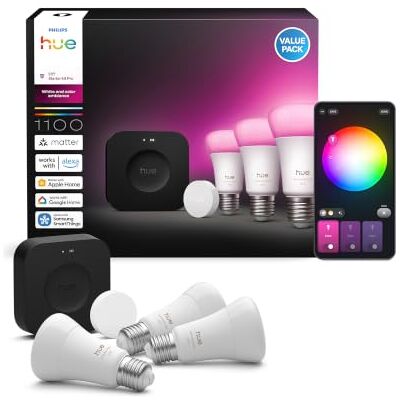 Philips Kit : Bridge Pro + Smart Button + 3 ampoules connectées A60 E27, White and Color Ambiance, Smart Light Hub, compatible Apple Home, Amazon Alexa, Google Assistant, Samsung SmartThings Philips Kit : Bridge Pro + Smart Button + 3 ampoules connectées A60 E27, White and Color Ambiance, Smart Light Hub, compatible Apple Home, Amazon Alexa, Google Assistant, Samsung SmartThings