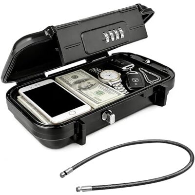 kaiyaya Coffre-fort portable avec code, boîte de sécurité extérieure, étanche, antivol, câble métallique épais amovible, mini coffre-fort avec serrure à combinaison pour plage, hôtel, bureau, vacances kaiyaya Coffre-fort portable avec code, boîte de sécurité extérieure, étanche, antivol, câble métallique épais amovible, mini coffre-fort avec serrure à combinaison pour plage, hôtel, bureau, vacances