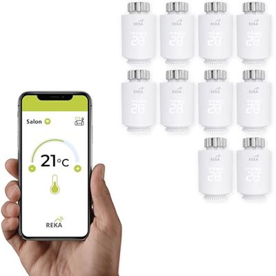 REKA Tête Thermostatique Intelligente Connectée Contrôle Température Via Appli Tuya, Programmation, Détection Fenêtres Ouvertes Compatible Assistants Vocaux (10, sans Passerelle) REKA Tête Thermostatique Intelligente Connectée Contrôle Température Via Appli Tuya, Programmation, Détection Fenêtres Ouvertes Compatible Assistants Vocaux (10, sans Passerelle)