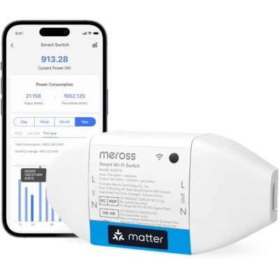 meross Matter Interrupteur Connecté avec Suivi de Consommation, Google Home meross Matter Interrupteur Connecté avec Suivi de Consommation, Google Home