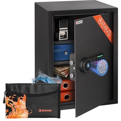 Brihard Business XL Coffre-Fort Biométrique Intelligent 60 L, 50×35×36 cm Sécurité Renforcée avec Accès 3-en-1, Lumière LED, Mode Silencieux, Alarme Anti-effraction, Pochette Ignifuge Étanche, Noir Brihard Business XL Coffre-Fort Biométrique Intelligent 60 L, 50×35×36 cm Sécurité Renforcée avec Accès 3-en-1, Lumière LED, Mode Silencieux, Alarme Anti-effraction, Pochette Ignifuge Étanche, Noir