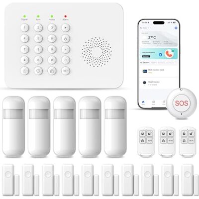 PGST Système d'alarme intelligent pour la maison, système de sécurité sans fil, 20 pièces à monter soi-même, alarme de porte/détecteurs de mouvement avec SMS 4G/application téléphonique, surveillance PGST Système d'alarme intelligent pour la maison, système de sécurité sans fil, 20 pièces à monter soi-même, alarme de porte/détecteurs de mouvement avec SMS 4G/application téléphonique, surveillance