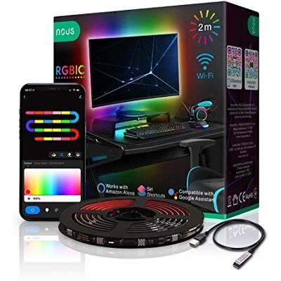 NOUS F9 2m RGBIC LED rétroéclairage TV, Mise à jour Ambilight TV, RGBIC LED Strip Wifi, Noël, Smart Home Tuya Smart Life, Alexa Google Assistant, 2.4GHz NOUS F9 2m RGBIC LED rétroéclairage TV, Mise à jour Ambilight TV, RGBIC LED Strip Wifi, Noël, Smart Home Tuya Smart Life, Alexa Google Assistant, 2.4GHz