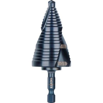 KLEIN TOOLS QRST15 Foret étagé à dégagement rapide, double cannelure, 2,2 à 4,5 cm, tige hexagonale, acier coupé, bois, plastique, aluminium KLEIN TOOLS QRST15 Foret étagé à dégagement rapide, double cannelure, 2,2 à 4,5 cm, tige hexagonale, acier coupé, bois, plastique, aluminium