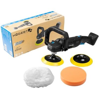 Högert TECHNIK Polisseuse sans fil 18 V sans balais, 150 mm, 800-2400 tr/min, 6 niveaux, démarrage progressif, polisseuse excentrique avec M14, filtre, poignée amovible, tampons en kit. Högert TECHNIK Polisseuse sans fil 18 V sans balais, 150 mm, 800-2400 tr/min, 6 niveaux, démarrage progressif, polisseuse excentrique avec M14, filtre, poignée amovible, tampons en kit.