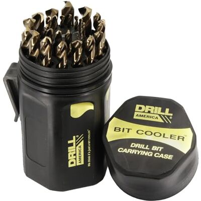 Drill America D/A29J-CO-PC Lot de 29 forets en acier au cobalt dans un étui en plastique, finition oxyde doré, tige ronde, flûte en spirale, pointe fendue à 135 degrés (lot de 1) Drill America D/A29J-CO-PC Lot de 29 forets en acier au cobalt dans un étui en plastique, finition oxyde doré, tige ronde, flûte en spirale, pointe fendue à 135 degrés (lot de 1)