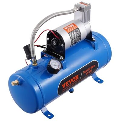 VEVOR Kit compresseur d'air 12 V réservoir de 6 litres, kit compresseur d'air pour klaxon, pression de fonctionnement 90-120 PSI, système de compresseur d'air intégré pour klaxon de trompette de VEVOR Kit compresseur d'air 12 V réservoir de 6 litres, kit compresseur d'air pour klaxon, pression de fonctionnement 90-120 PSI, système de compresseur d'air intégré pour klaxon de trompette de