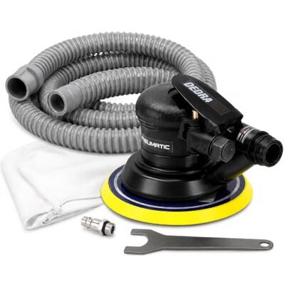 Dedra Ponceuse excentrique pneumatique Ø 150 mm, 10 500 tr/min, course excentrique 2,5 mm, alimentée par air comprimé, pour un traitement de surface précis et confortable Dedra Ponceuse excentrique pneumatique Ø 150 mm, 10 500 tr/min, course excentrique 2,5 mm, alimentée par air comprimé, pour un traitement de surface précis et confortable