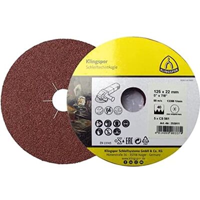 Klingspor 255905 Disque en fibre pour acier, métaux non ferreux, plastique FI CS561 24 S 30 115X22 5SRT Contenu : 5 pièces Klingspor 255905 Disque en fibre pour acier, métaux non ferreux, plastique FI CS561 24 S 30 115X22 5SRT Contenu : 5 pièces