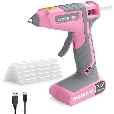 WORKPRO Pistolet à colle chaude sans fil et sans fil 7,2 V avec 20 bâtonnets de colle, chauffage rapide en 30 secondes, charge USB-C, pour artisanat, décoration WORKPRO Pistolet à colle chaude sans fil et sans fil 7,2 V avec 20 bâtonnets de colle, chauffage rapide en 30 secondes, charge USB-C, pour artisanat, décoration