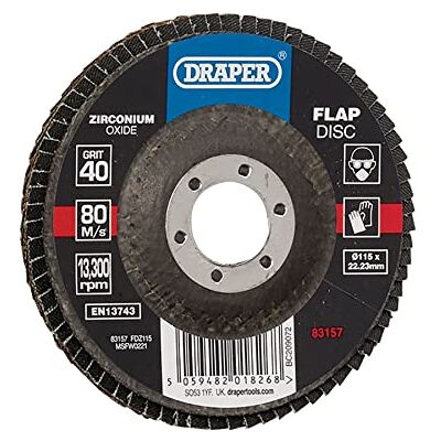 Draper Disque à lamelles en oxyde de zirconium 83157, 115 x 22,23 mm, grain 40 Draper Disque à lamelles en oxyde de zirconium 83157, 115 x 22,23 mm, grain 40