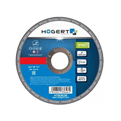 Högert Technik HT6D636 Lot de 10 disques abrasifs en métal 125 x 6,0 x 22,23 Högert Technik HT6D636 Lot de 10 disques abrasifs en métal 125 x 6,0 x 22,23