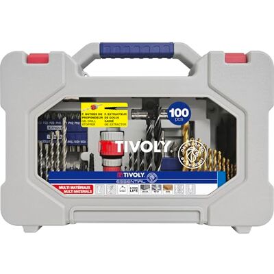 Tivoly Mallette 100 Pièces Perçage+Vissage + Extracteurs 14 Forets Métaux, 8 Forets Bois et 4 Mèches Bois, 7 Forets Béton, 4 Extracteurs, 50 Embouts de Vissage et Autres Accessoires Tivoly Mallette 100 Pièces Perçage+Vissage + Extracteurs 14 Forets Métaux, 8 Forets Bois et 4 Mèches Bois, 7 Forets Béton, 4 Extracteurs, 50 Embouts de Vissage et Autres Accessoires