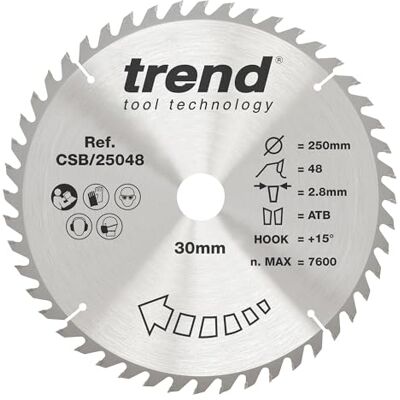 Lame de scie circulaire Trend 250x30/25,4/20/16 48Z pour bois et plâtre Lame de scie circulaire Trend 250x30/25,4/20/16 48Z pour bois et plâtre