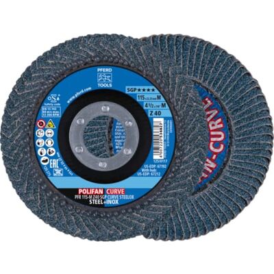 PFERD TOOLS Polifan curve Lot de 2 disques à lamelles Ø 115 mm, largeur M (11 mm), Z40, SGP Steelox 67698032 pour le traitement précis des coutures de gorge PFERD TOOLS Polifan curve Lot de 2 disques à lamelles Ø 115 mm, largeur M (11 mm), Z40, SGP Steelox 67698032 pour le traitement précis des coutures de gorge