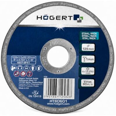 Högert Technik Lot de 50 disques à tronçonner 125 en métal 1 mm Disques flexibles extra fins 125 x 1,0 x 22,23 mm Pour meuleuse d'angle Acier inoxydable et acier inoxydable Coupe précise Högert Technik Lot de 50 disques à tronçonner 125 en métal 1 mm Disques flexibles extra fins 125 x 1,0 x 22,23 mm Pour meuleuse d'angle Acier inoxydable et acier inoxydable Coupe précise
