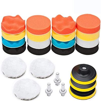 BangShou Éponge de Polissage 25Pcs Éponge de Polissage pour Voiture avec Kit d'Adaptateur pour 3-inch Polissage de Polissage de Voiture Polissant BangShou Éponge de Polissage 25Pcs Éponge de Polissage pour Voiture avec Kit d'Adaptateur pour 3-inch Polissage de Polissage de Voiture Polissant