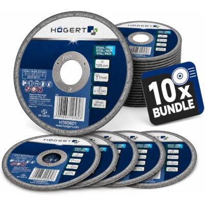 Högert Technik Lot de 10 disques à tronçonner 125 en métal 1 mm Disques flexibles extra fins 125 x 1,0 x 22,23 mm Pour meuleuse d'angle Acier inoxydable et acier inoxydable Coupe précise Högert Technik Lot de 10 disques à tronçonner 125 en métal 1 mm Disques flexibles extra fins 125 x 1,0 x 22,23 mm Pour meuleuse d'angle Acier inoxydable et acier inoxydable Coupe précise