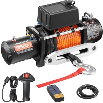 VEVOR Treuil électrique 6123 kg 12 V DC avec corde synthétique Φ1 x 2438,4 cm Guide en aluminium Télécommande sans fil/filaire IP55 Pour remorquage de véhicules tout-terrain, jeeps, bateaux VEVOR Treuil électrique 6123 kg 12 V DC avec corde synthétique Φ1 x 2438,4 cm Guide en aluminium Télécommande sans fil/filaire IP55 Pour remorquage de véhicules tout-terrain, jeeps, bateaux