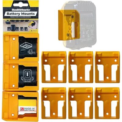 Supports de stockage pour batteries Dewalt 18V - Jaune - Lot de 6 Supports de stockage pour batteries Dewalt 18V - Jaune - Lot de 6