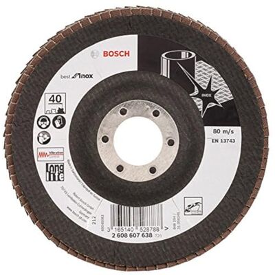 Bosch Accessories Plateau à Lamelles X581, 40 Grain, 15 à 25° Angle, 12250 tr/min, Support en Fibre de Verre, 125mm Bosch Accessories Plateau à Lamelles X581, 40 Grain, 15 à 25° Angle, 12250 tr/min, Support en Fibre de Verre, 125mm